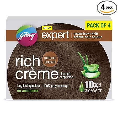 Godrej Expert Rich Creme Hair Colour Sachet - Pack of 4 Natural Brown 4.00 (80g+80ml)